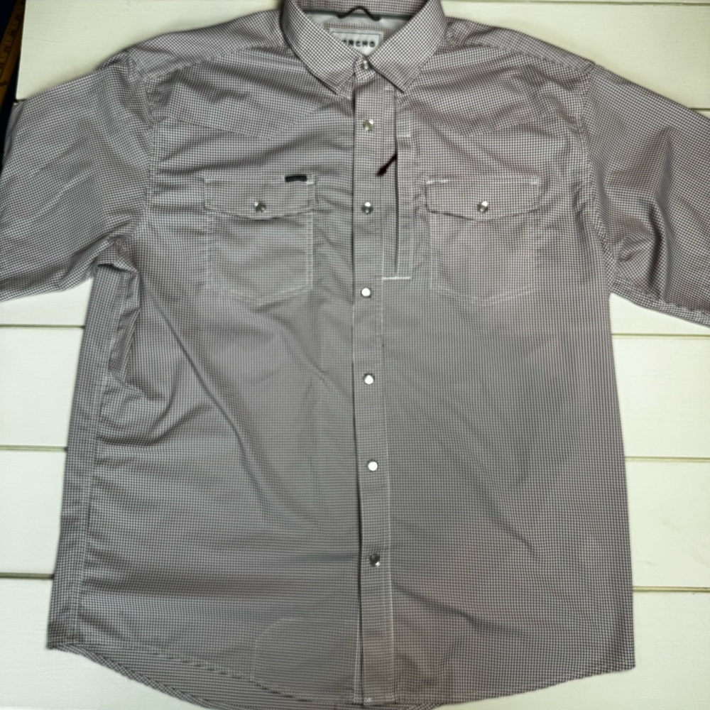 PONCHO Mens Maroon Micro-Check Pearl Snap Short Sleeve Shirt Maroon Microcheck